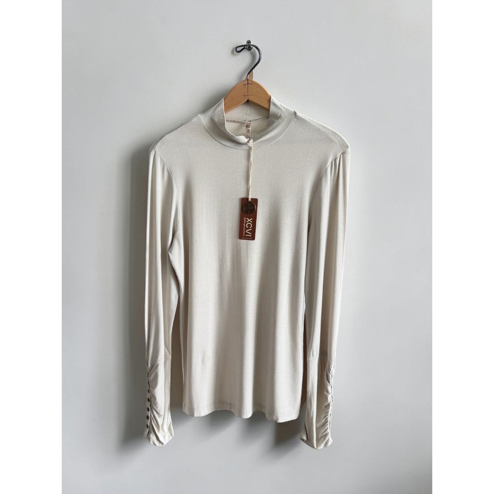 XCVI Ainsley Turtleneck Top Cream Long Sleeve Button Cuff Mock Neck NWT Size L